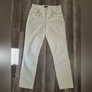 NYDJ ANKLE SLIM Cream Embellished Jeans not Your Daughters Jeans Stretchy 2000s